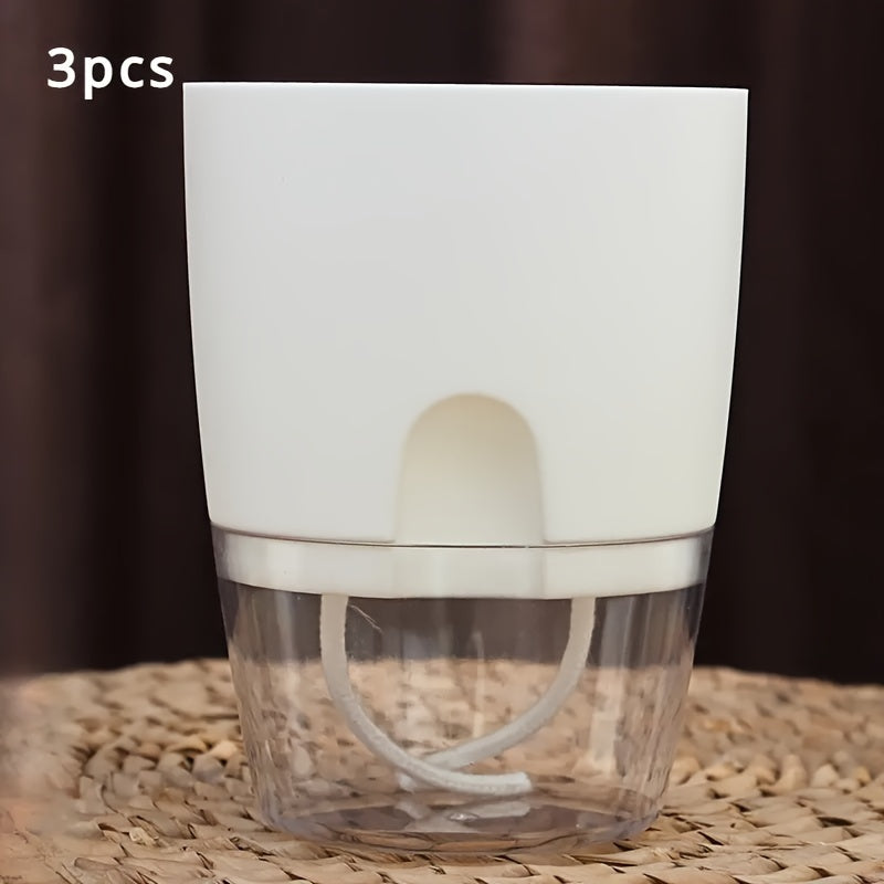 Self-Watering Plastic Planters with Watering Bottle for Indoor Herbs and House Plants Set of Three