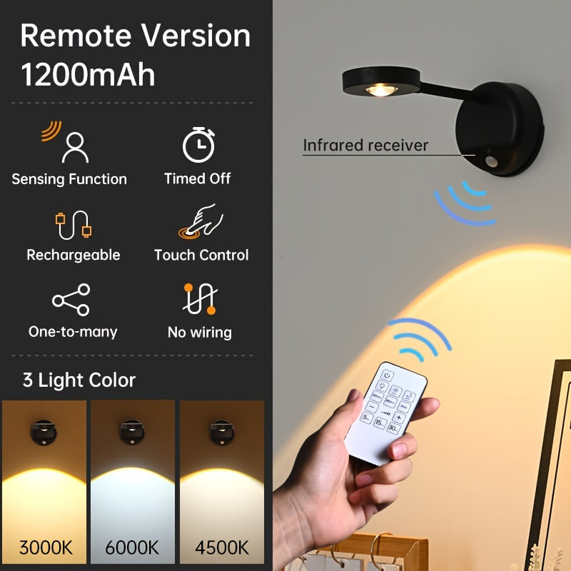 Wireless Motion Sensor Light with Remote Control USB Rechargeable Adjustable Brightness and Timer