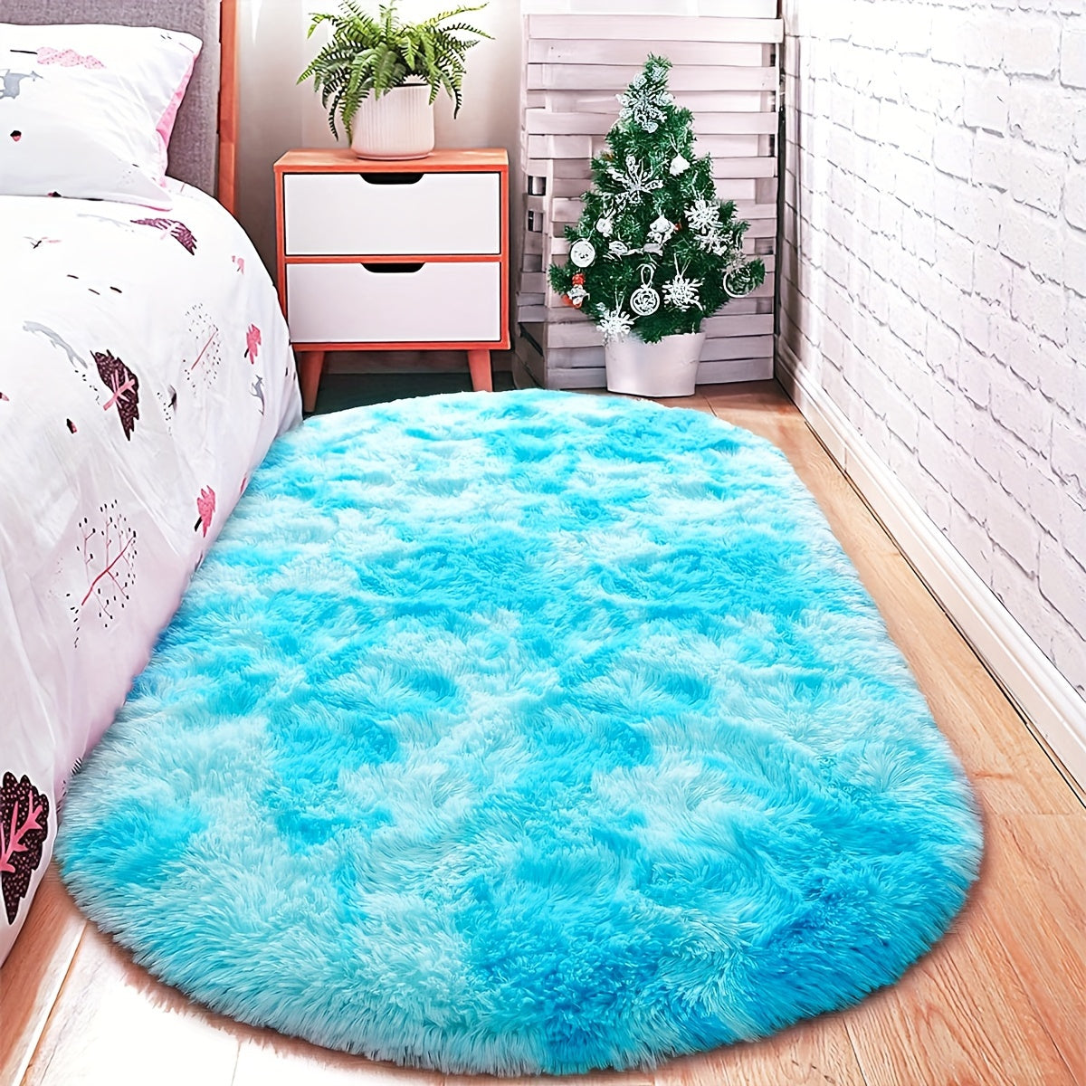 Soft Fluffy Oval Shaggy Area Rug for Bedroom Living Room with Thick Sponge