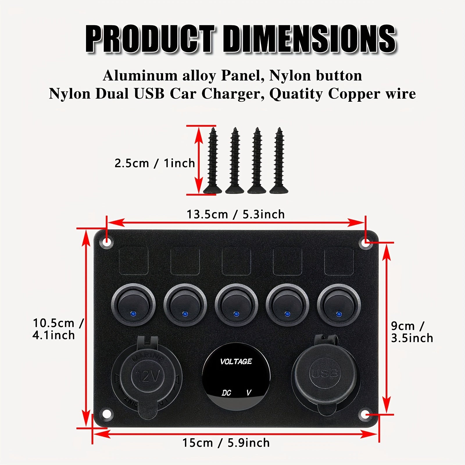 Ko‘p funksiyali roker kalit paneli USB zaryadkali volt o‘lchagich bilan avtomobil va yelkenli uchun