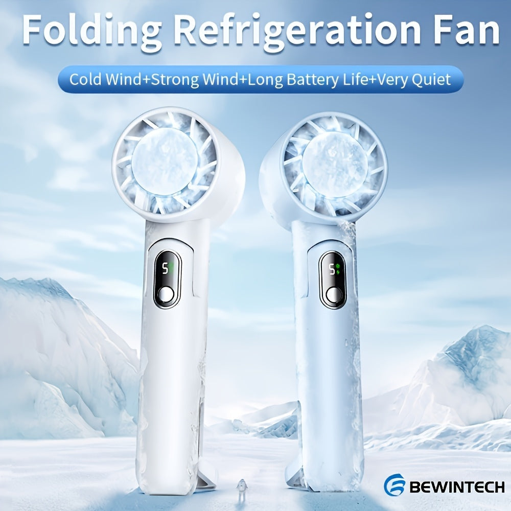 Portable Handheld Fan with LED Display, 4000mAh Battery, 5-Speed Silent Cooling