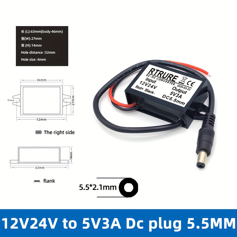Adaptador de corriente para coche DC Convierte 12V/24V a 5V 3A Cargador de coche USB-C Micro USB