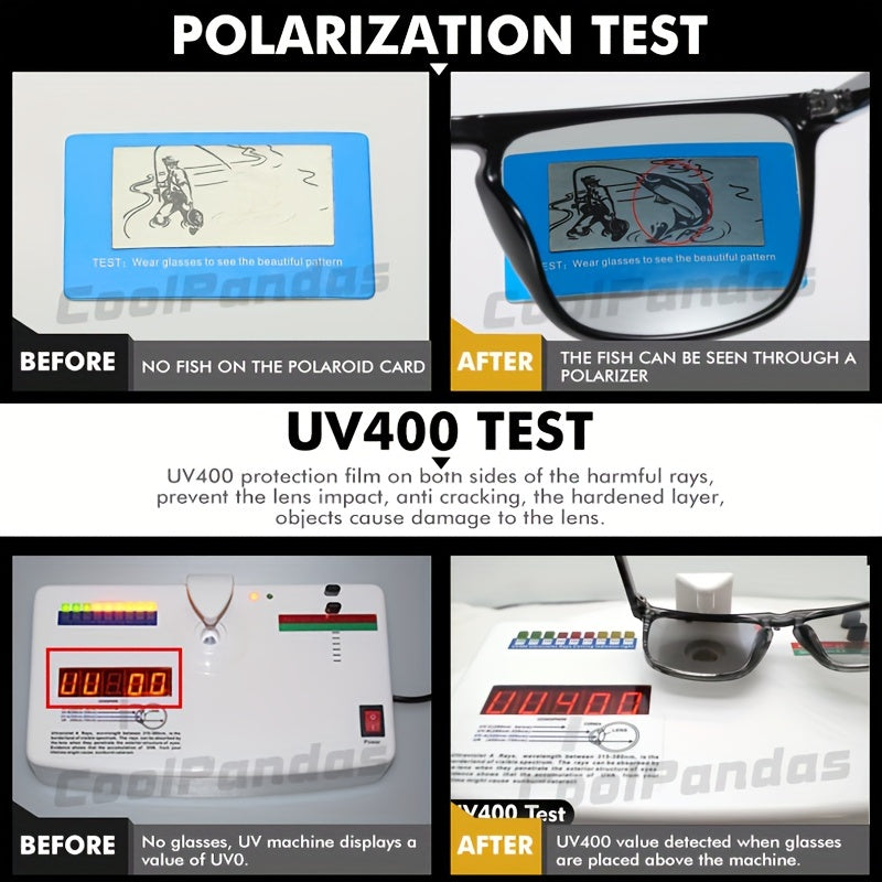 Erkaklar va ayollar uchun kvadrat shaklidagi Photochromic ko'zoynaklar, polarizatsiyalangan, kechqurun haydash uchun anti-yorqinlik