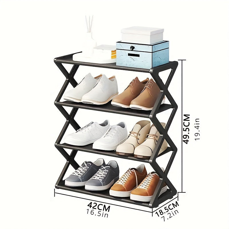 Black Metal Shoe Rack 4-Tier X-Shaped Organizer for Entryway and Living Room