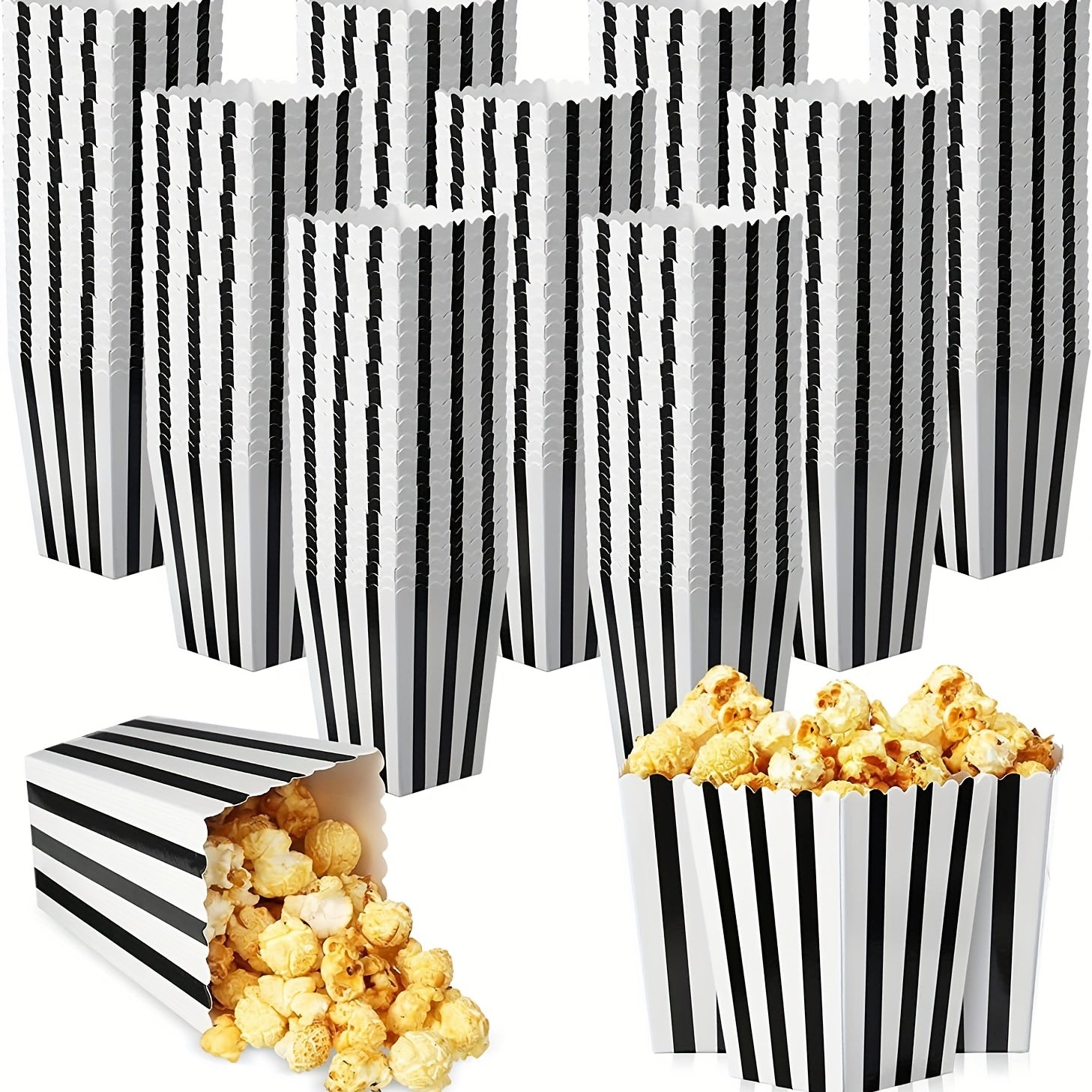 100 Mini Popcorn Boxes 2.27oz Black White Stripes Food Grade Sealed Party Carnival