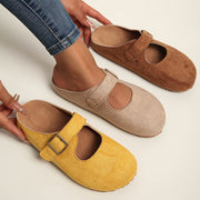 Women’s Slip-On Mules with Thick Sole Soft Fabric Beige Brown Casual Footwear
