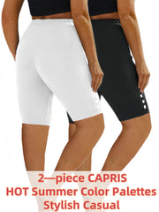 Plus Size Women's High-Waisted Capri Leggings Yoga Shorts, Stretchy, Lightweight Summer Activewear Black Green