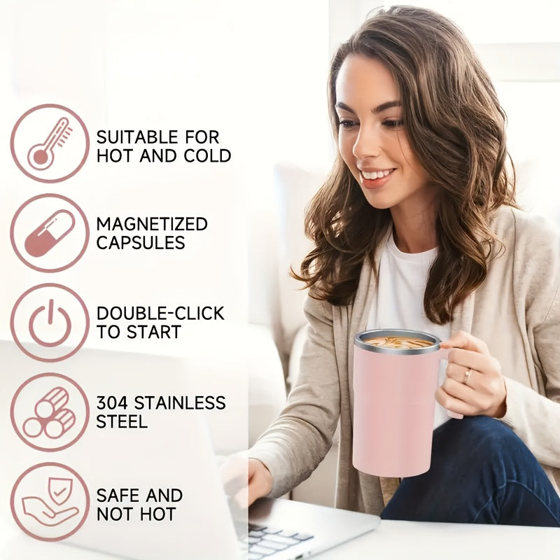 Self-Stirring Coffee Mug Stainless Steel Matte Finish USB Rechargeable Temperature Display