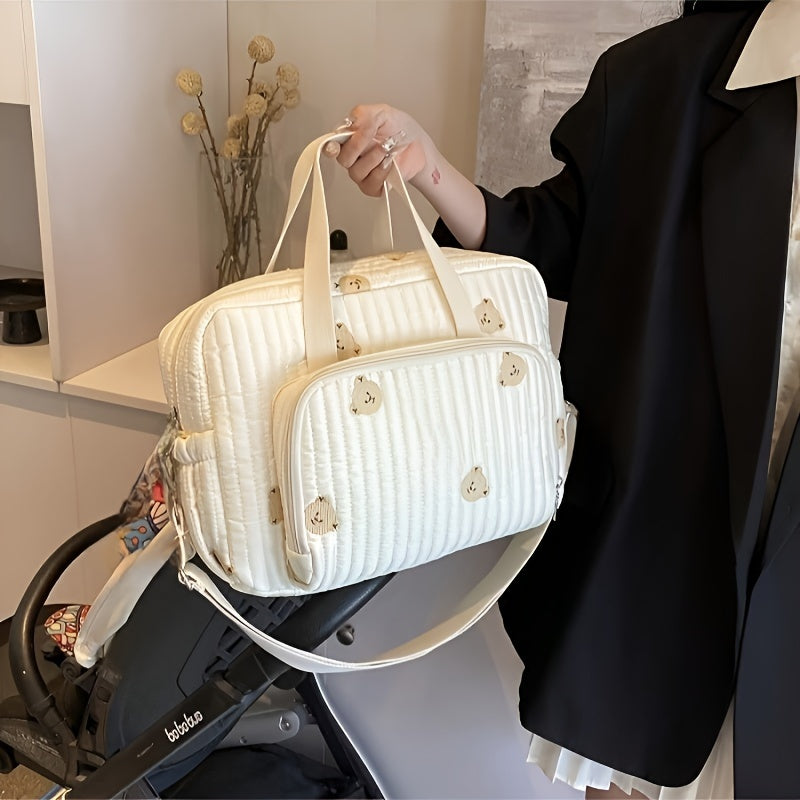 Korean Zipper Embroidery Storage Backpack for Mothers and Infants with Stroller Hanging Bag