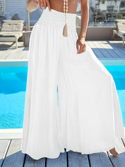 Plus Size Women's Wide Leg Pants Non-Stretch Solid Color High Waist