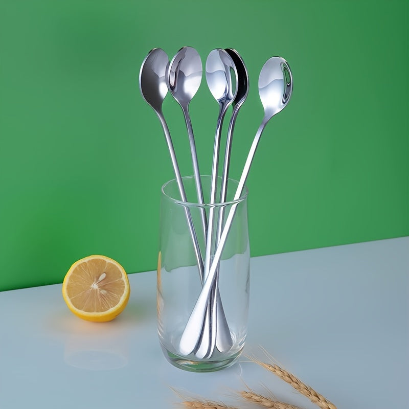 Set of 8 Stainless Steel Long-Handle Spoons for Stirring and Mixing Beverages