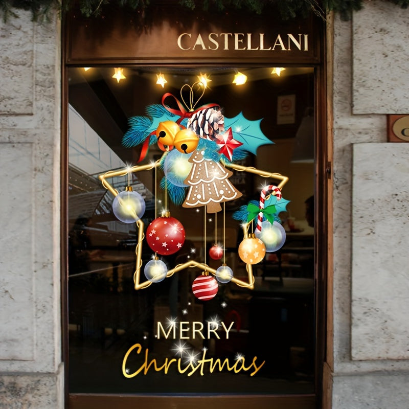 Set of 2 Christmas Wreath Window Clings Holiday Decor for Glass Doors