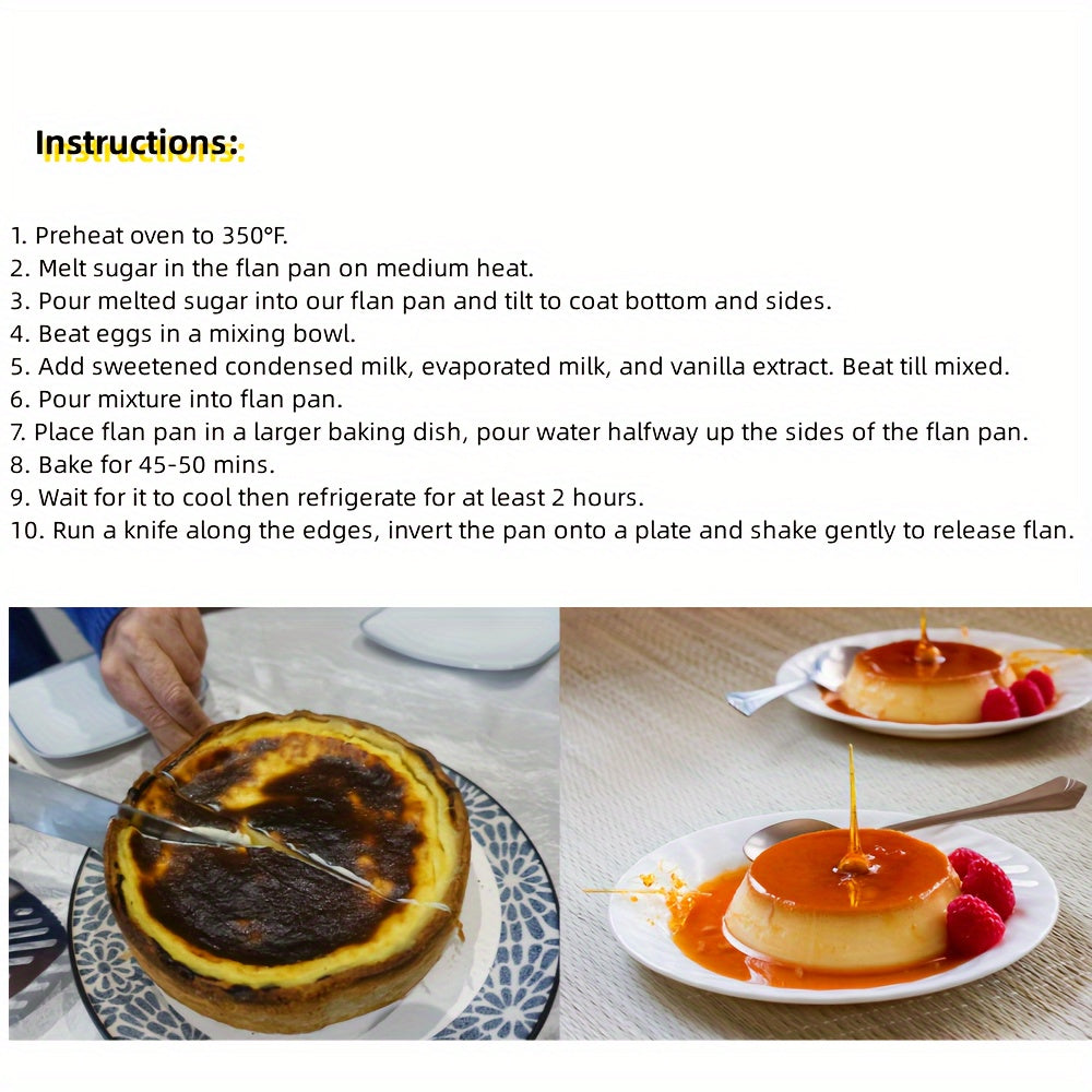 Stainless Steel Flan Mold with Lid Handle 1.5QT Bakeware for Pudding and Cupcakes