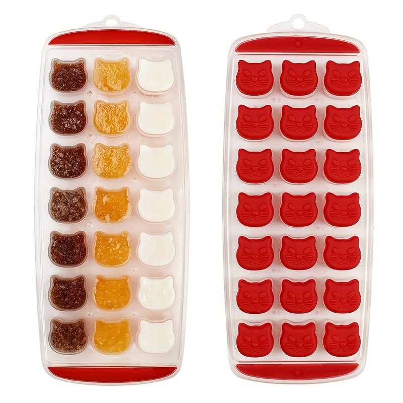 Cute Cat-Shaped Silicone Ice Cube Tray for Indoor Use, Orange