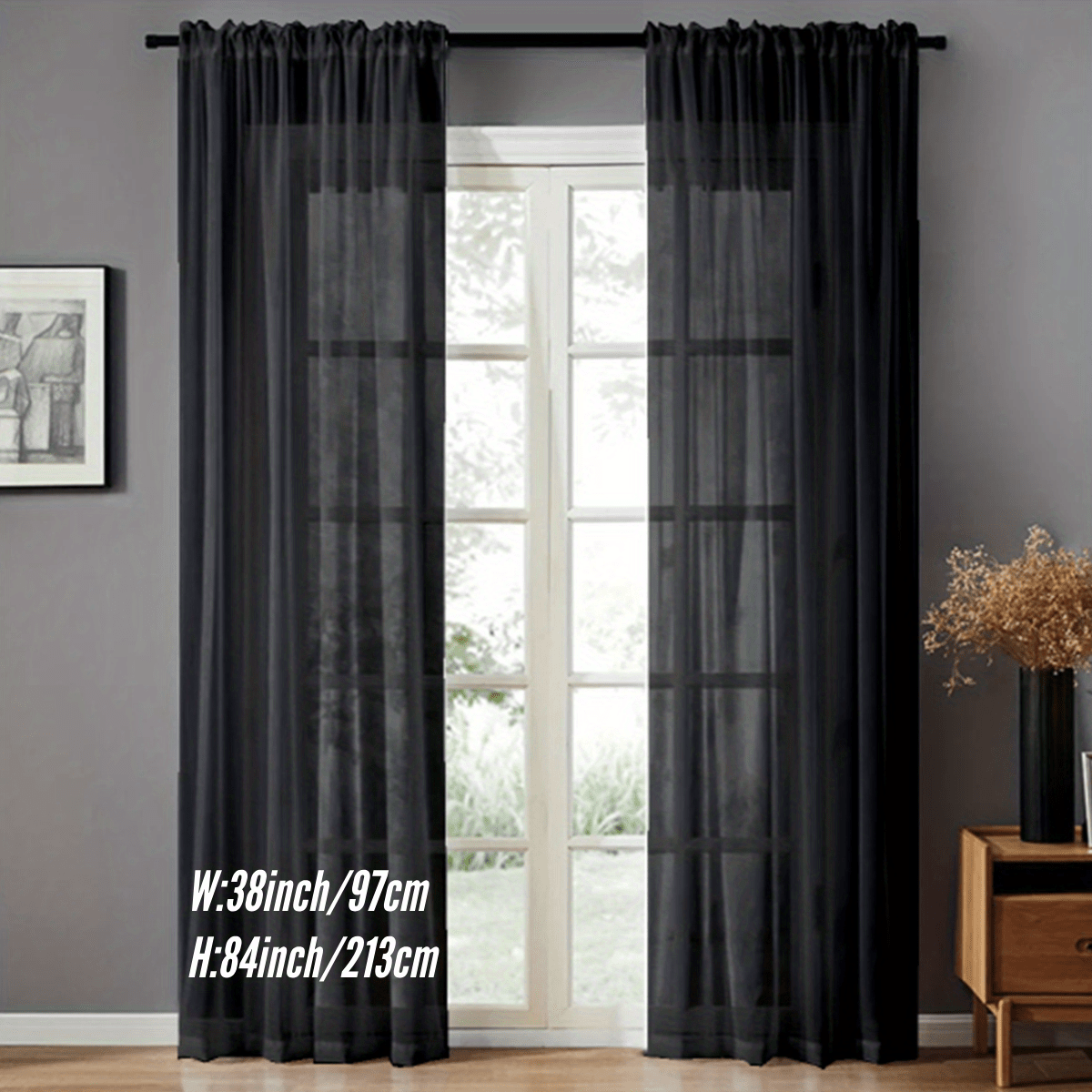 Pair of Sheer Voile Curtains with Rod Pocket for Kitchen Bedroom Living Room