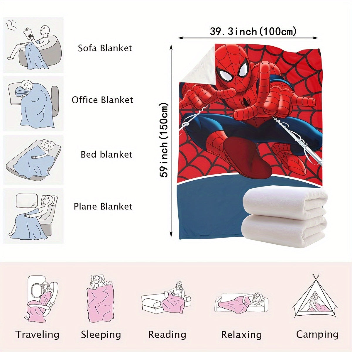 Soft Plush Spider-Man Throw Blanket for Couch Bed Travel Car Use