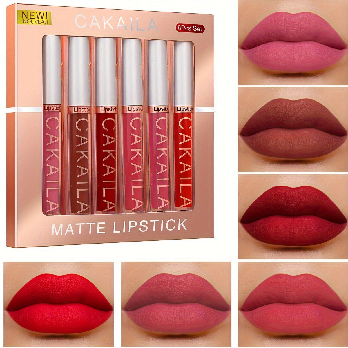 6pcs Velvet Matte Red Lipstick Set Long-Lasting Waterproof Non-Fading