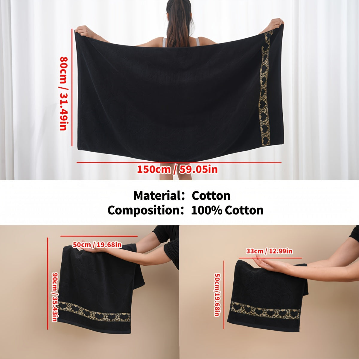 Cotton Jacquard Towel Set 3 Pieces Includes Washcloth Hand Towel Bath Towel Absorbent Quick-Drying Soft