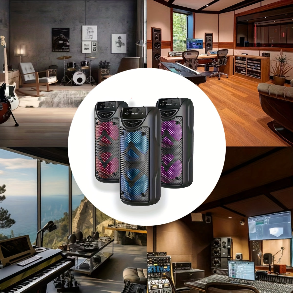 Altavoz inalámbrico portátil Bluetooth con iluminación RGB, soporte para tarjeta USB TF, sonido estéreo, duradero, ABS para camping y fiestas