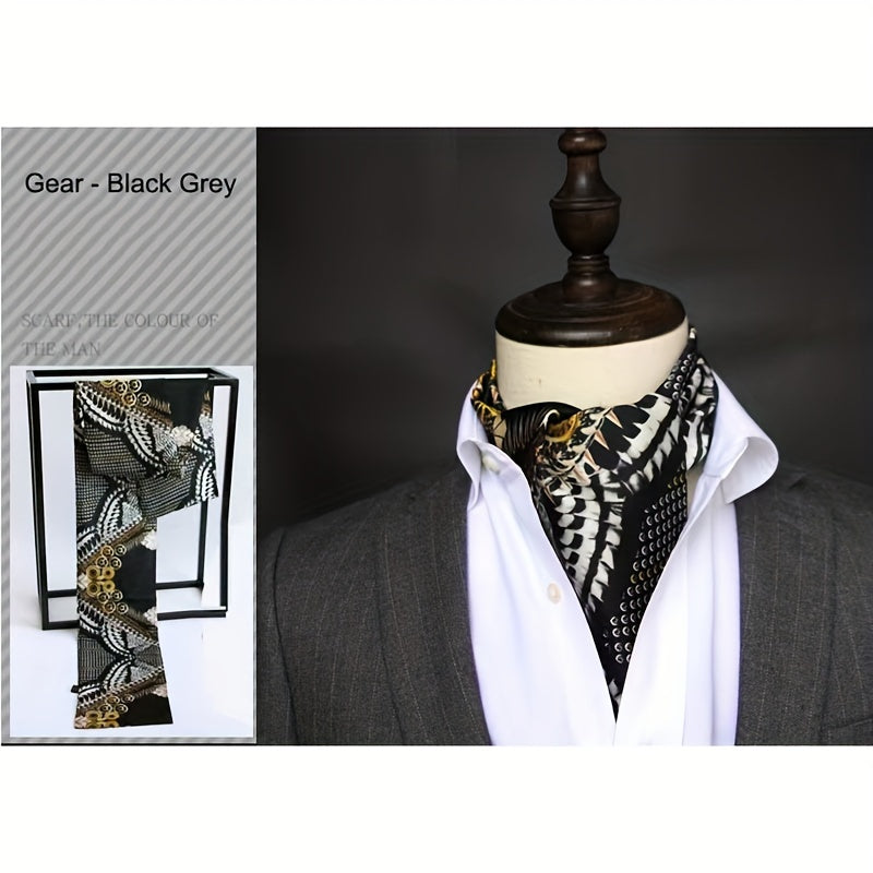 Men's Vintage Twill Scarf with Printed Double Layer for Business and Casual Wear