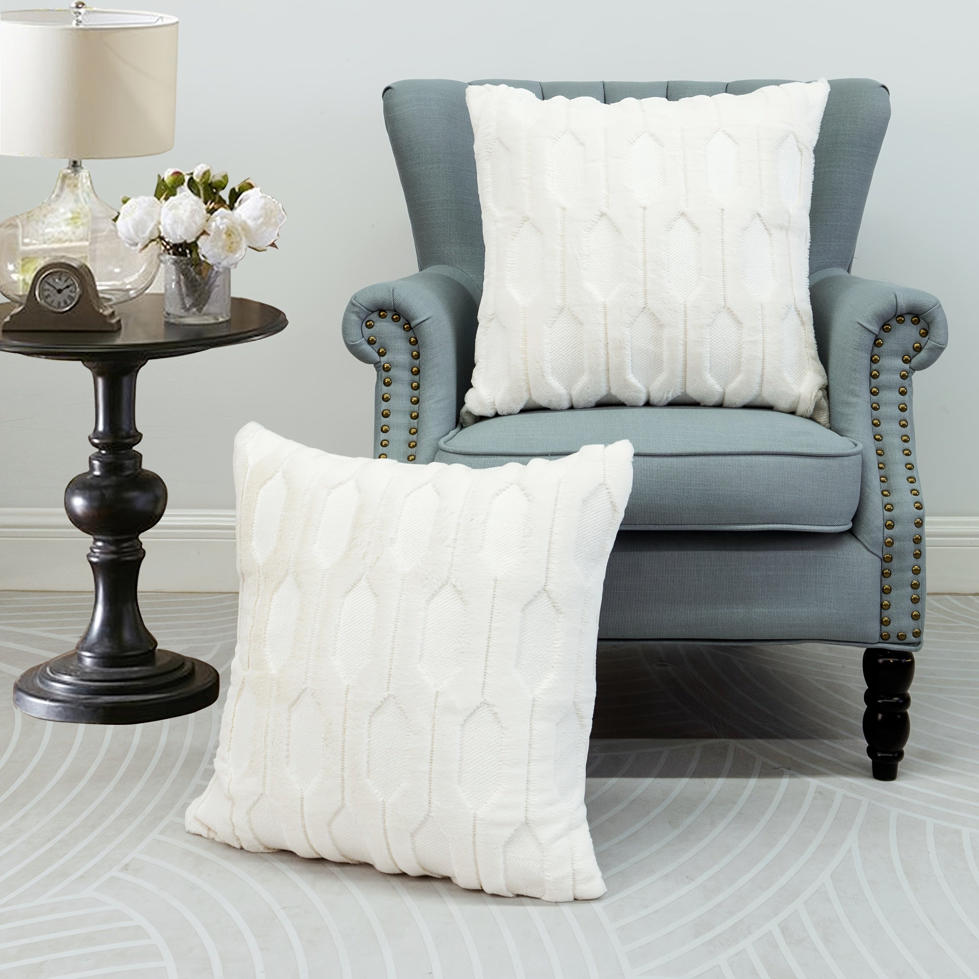 Soft Faux Fur Pillow Cover with Tatami Embroidery for Sofa Couch Bedroom Decor