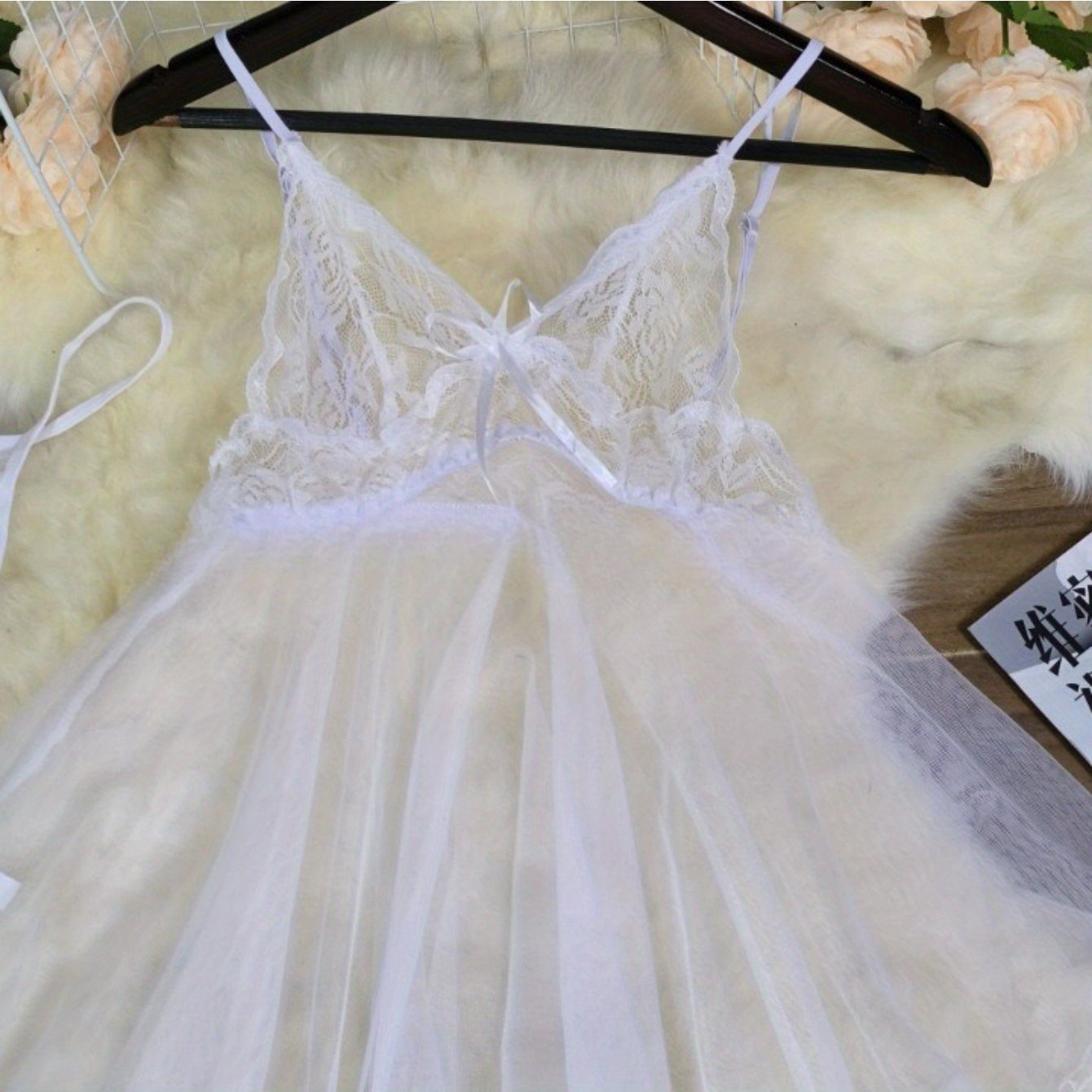 Deep V Sheer Lace Velvet Nightgown with T-Pants for Women