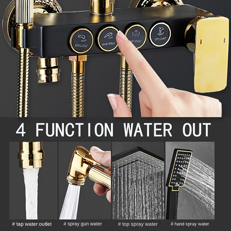 Black and Gold Bathroom Shower System with Rain Showerhead Handheld Tub Faucet and Mixer