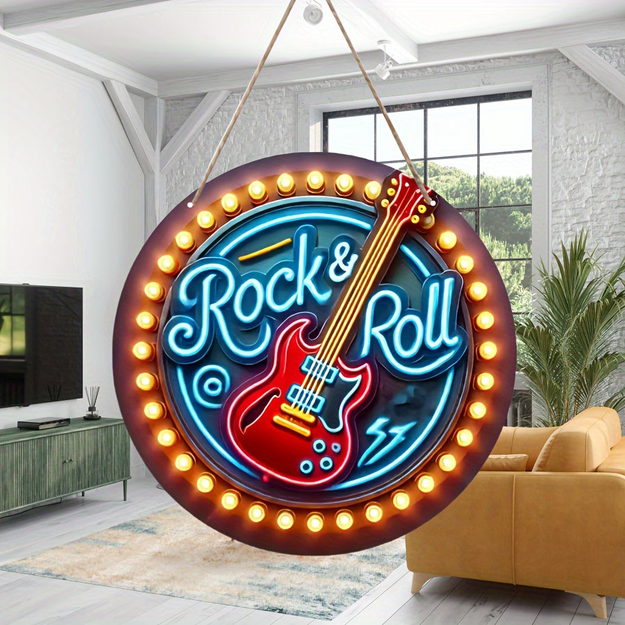 Neon Rock Light Wooden Wall Art for Bars Cafes Music Decor