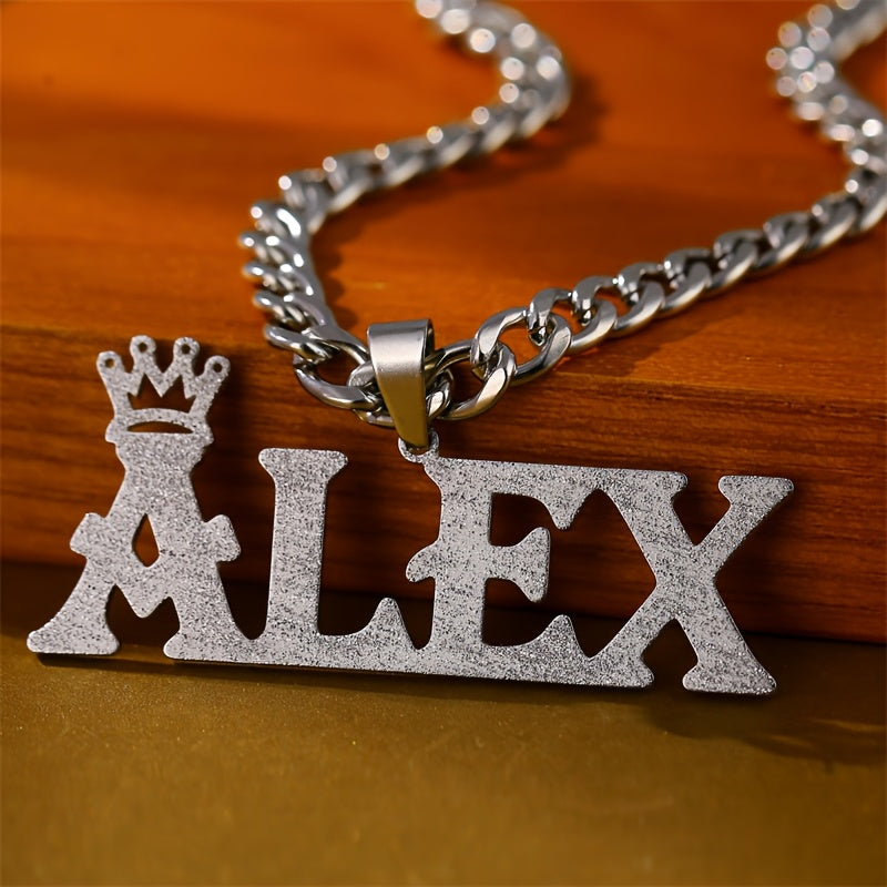 Personalized Name Necklace with Crown Pendant Stainless Steel Silver Plated Unisex Jewelry