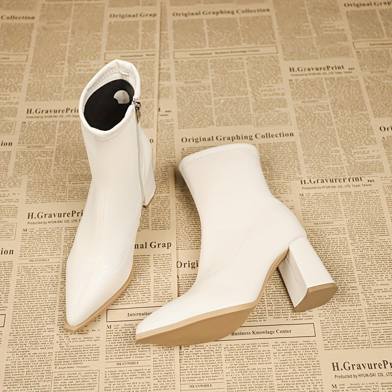 Women's Faux Leather Ankle Boots With Pointed Toe & Block Heel