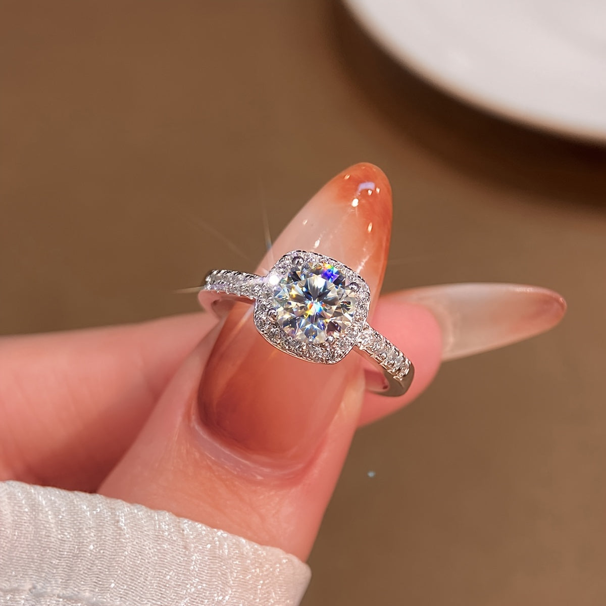 Square Moissanite Ring for Women 1 Carat Sterling Silver Wedding Anniversary Gift