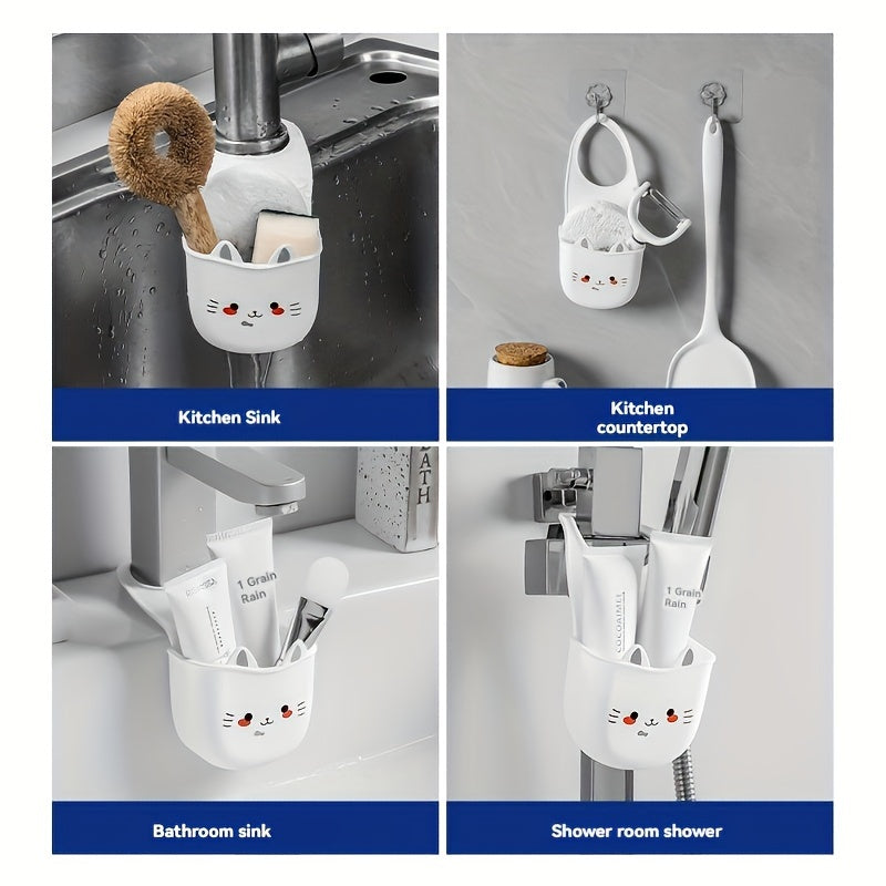 Kitchen Sink Organizer Plastic Storage Rack with Drain Basket and Sponge Holder for Bathroom and Kitchen