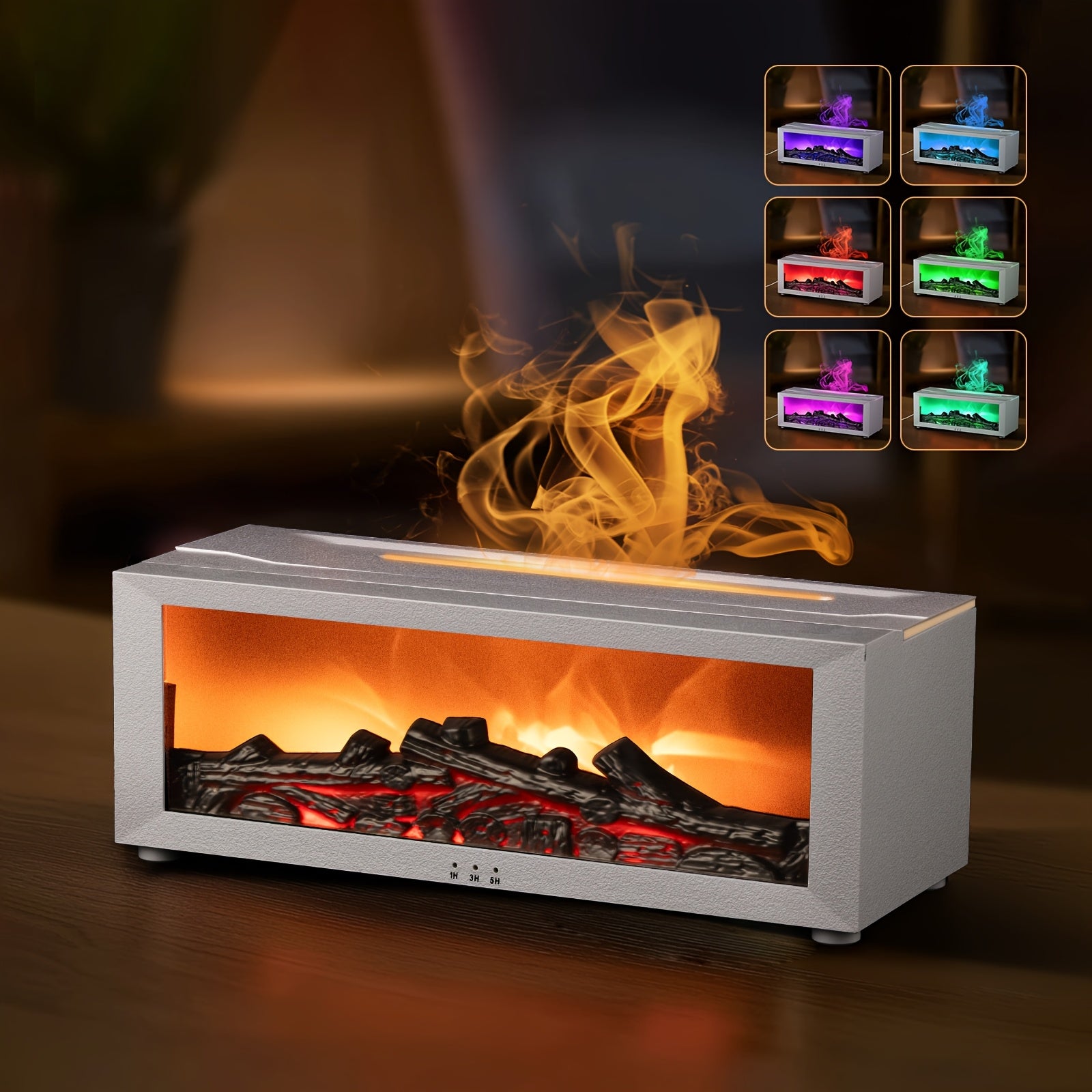 Simulated Fireplace with Flame Effect Remote Humidifier Colorful Lights
