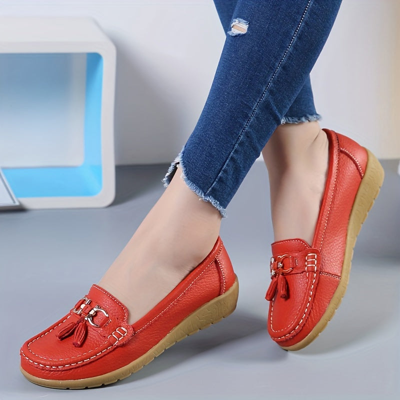 Women's Low Wedge Bowknot Loafers Solid Color Round Toe Slip-On Shoes