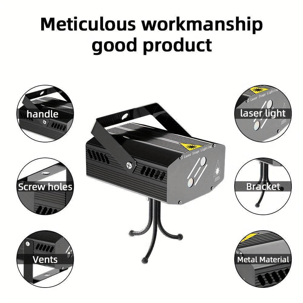 USB quvvatlangan Mslitely Disco Party Light with Stand 28 ovozga asoslangan naqshlarni o'z ichiga oladi, tug'ilgan kunlar, bayramlar va oilaviy yig'ilishlar uchun ideal.