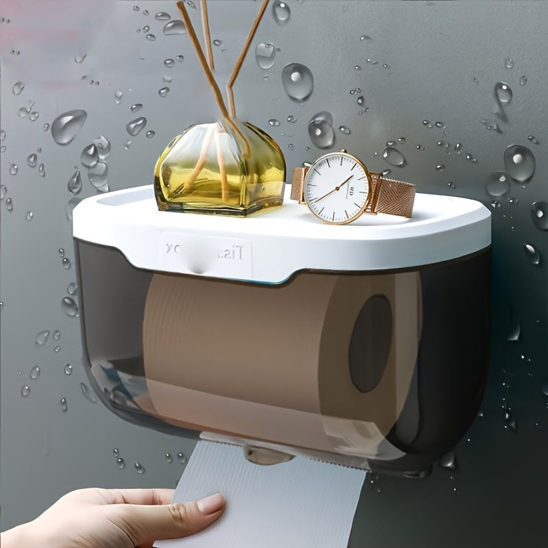 Водонепроницаемый настенный держатель для салфеток с ящиком и самоклеящимся диспенсером для рулонов для ванной. Многофункциональная коробка для туалетной бумаги с верхней полкой для хранения для домашнего и ванных принадлежностей -