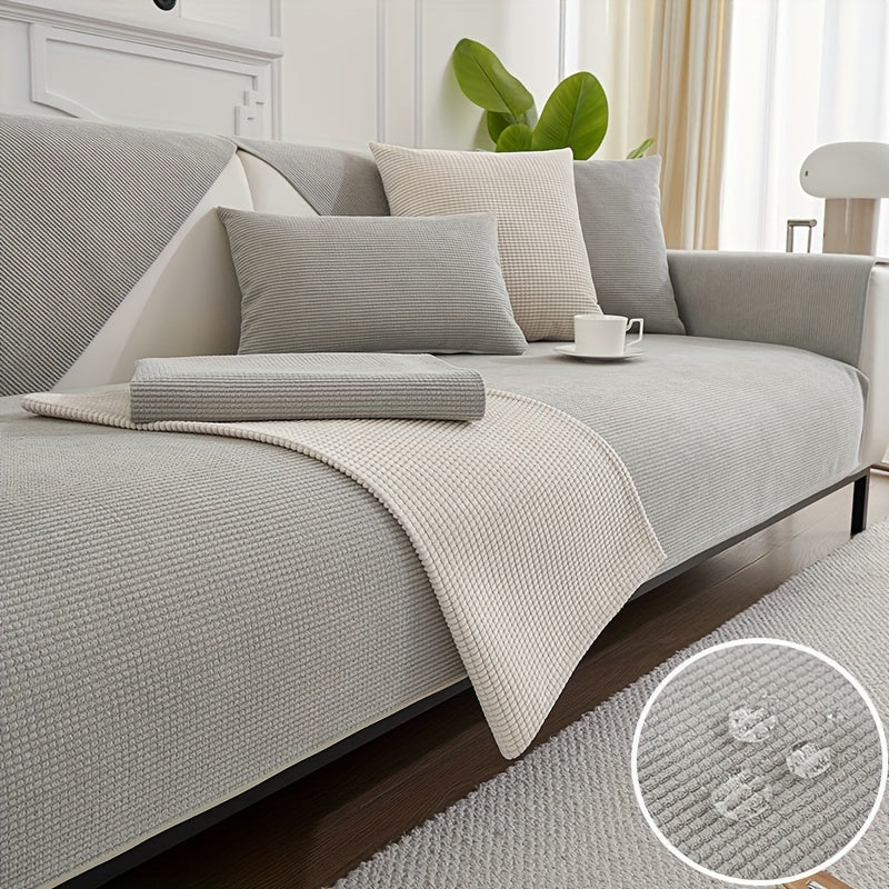 Water-Resistant Velvet Sofa Cover for 1-4 Seat L-Shaped Sofas Pet-Friendly Non-Slip Machine Washable Gray Textured Fabric