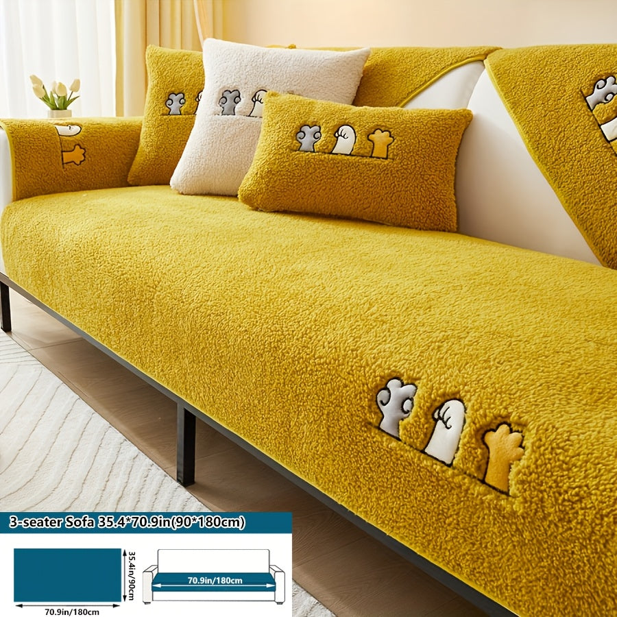 Роскошный фальшивый овечий плюшевый чехол для дивана на зиму, дружелюбный к домашним животным и стираемый в машине. Обеспечивает защиту от царапин и подходит для диванов от одного до четырех мест, а также для кроватей и подушек.