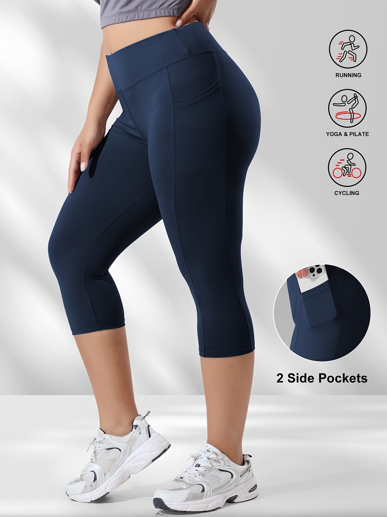 Plus Size Women's High-Waisted Side Stripe Bermuda Shorts Breathable Quick-Dry