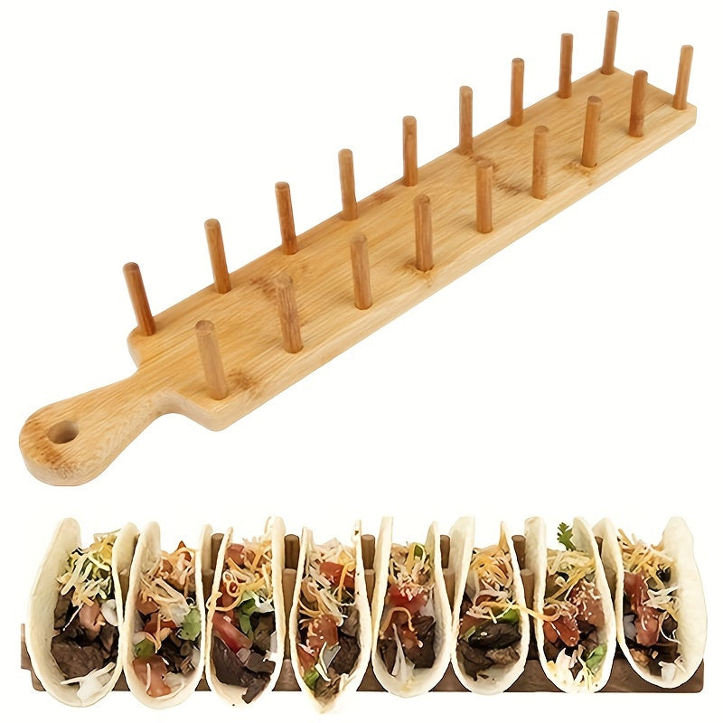 Bamboo Taco Holder Tray for 8 Tacos Tortillas and Burritos Kitchen Organizer