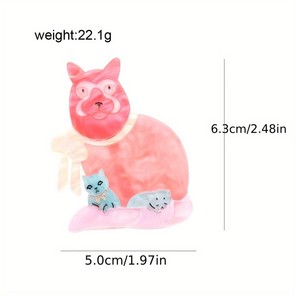 Cute Cartoon Cat Mom and Kitten Acrylic Brooch Pin for Women and Kids