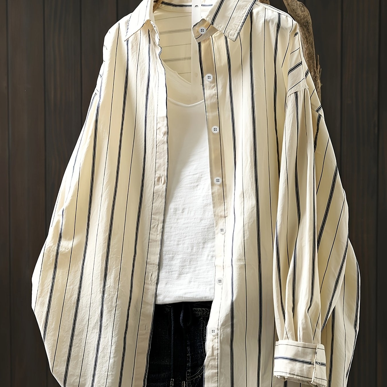 Женская блузка большого размера с длинным рукавом, повседневная в полоску, с лацканом и фруктовым принтом