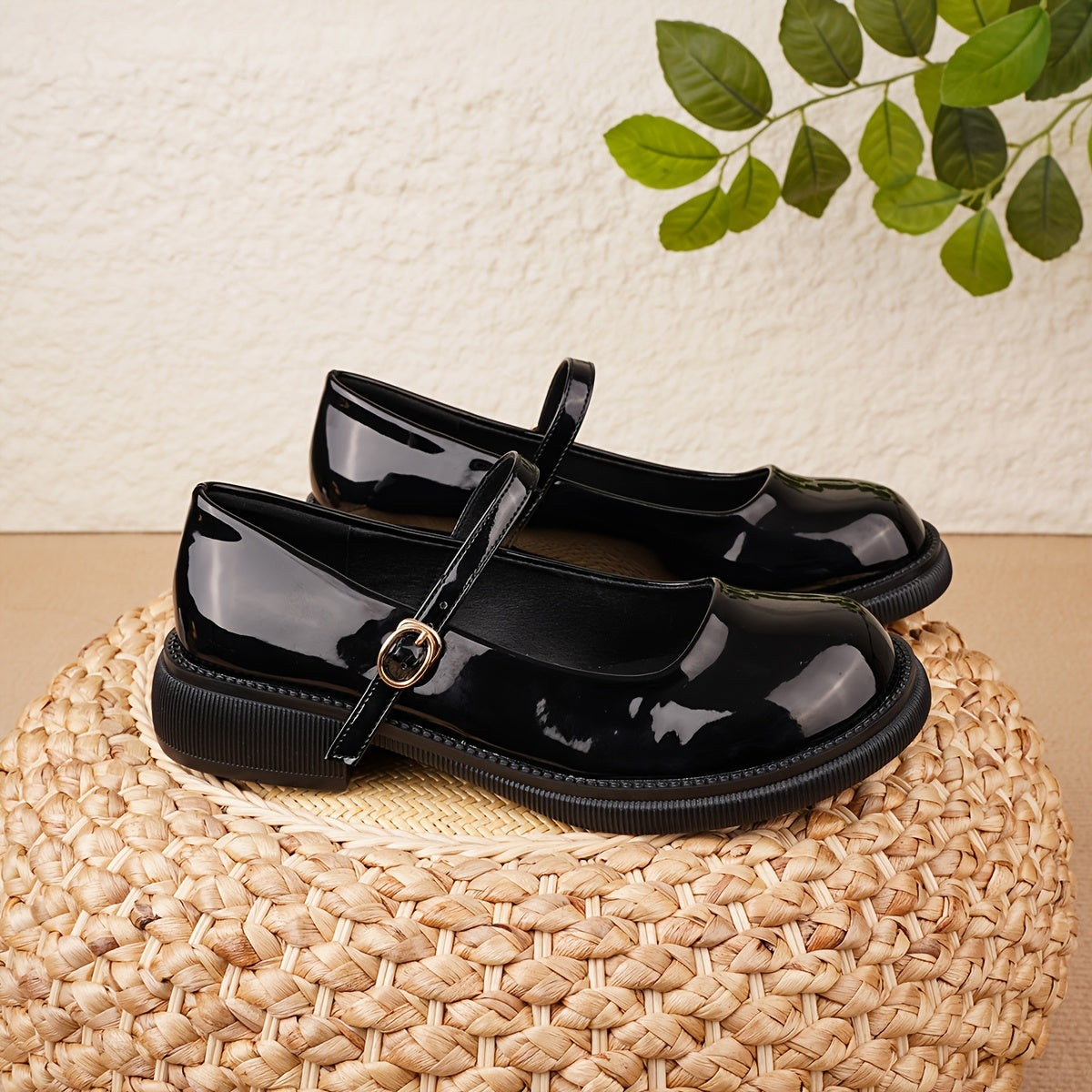 Women Black Mary Jane Loafers Retro Japanese Style Slip-On Round Toe