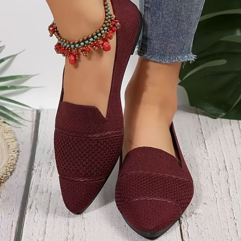 Ayollar uchun pointed toe slip-on tufli nafas oluvchi mato bej kundalik rasmiy