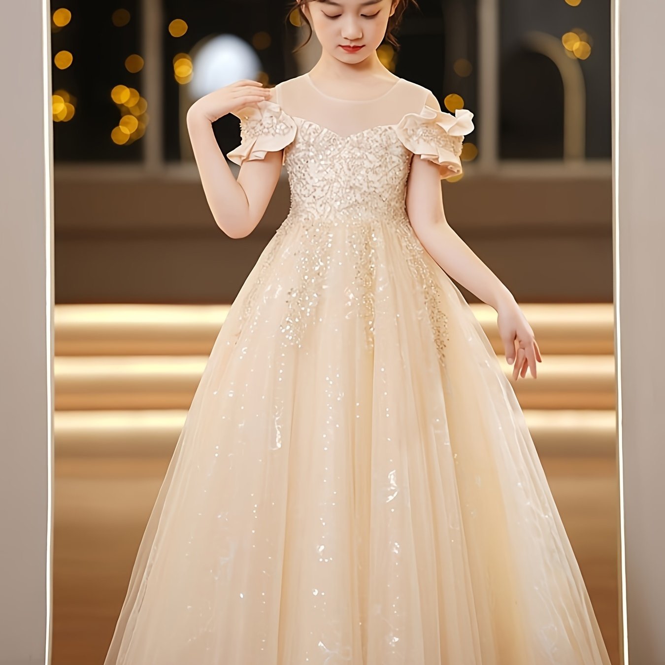 Girls Light Pink Princess Dress Sleeveless Ruffle Tulle Skirt for Pageants Weddings and Performances