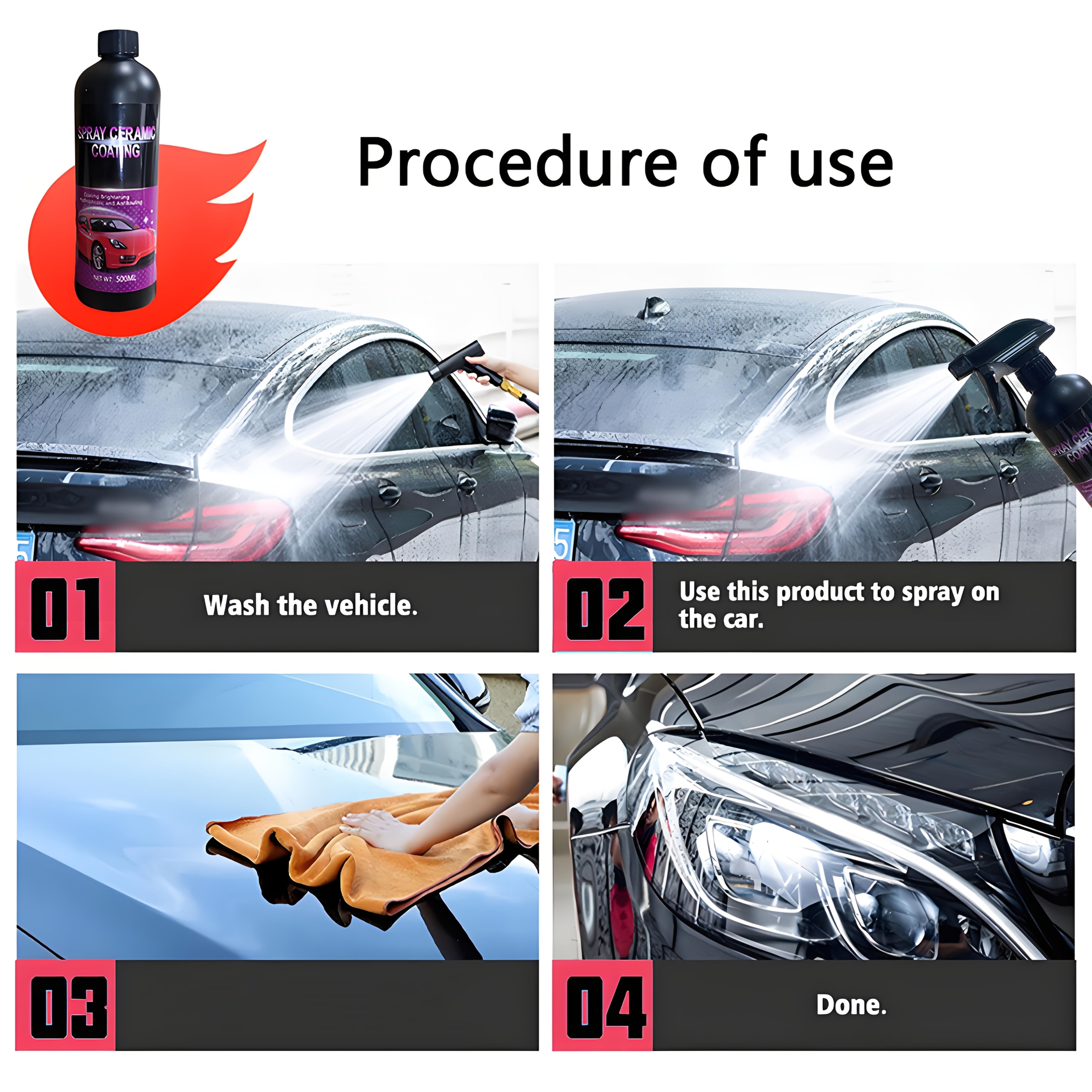 Универсальный спрей керамического покрытия для автомобиля 500 мл Быстрая ремонтопригодность Долговечная защитная пленка