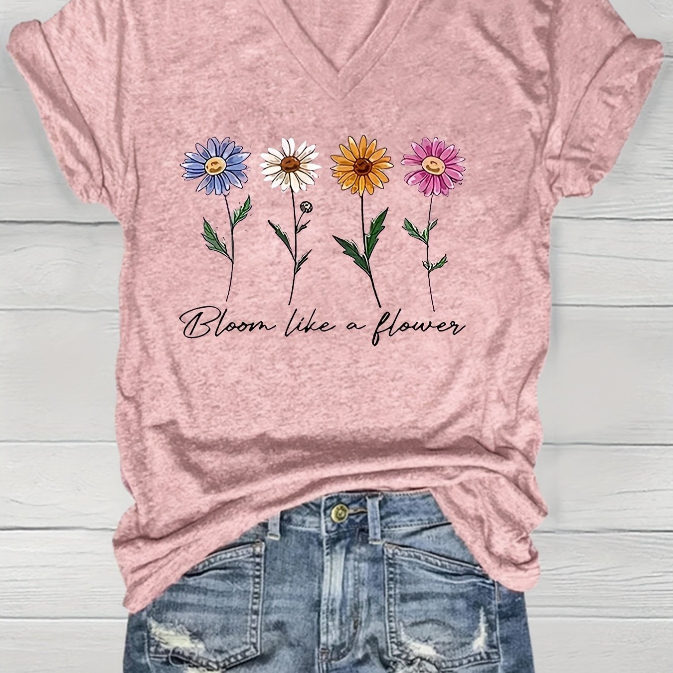 Women's Loose Fit V-Neck Short Sleeve Casual Top for Summer