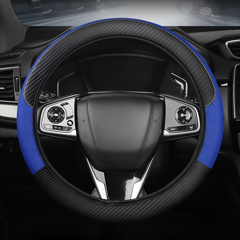 Universal Faux Leather Steering Wheel Cover Mesh Carbon Fiber Breathable Non-Slip All-Season