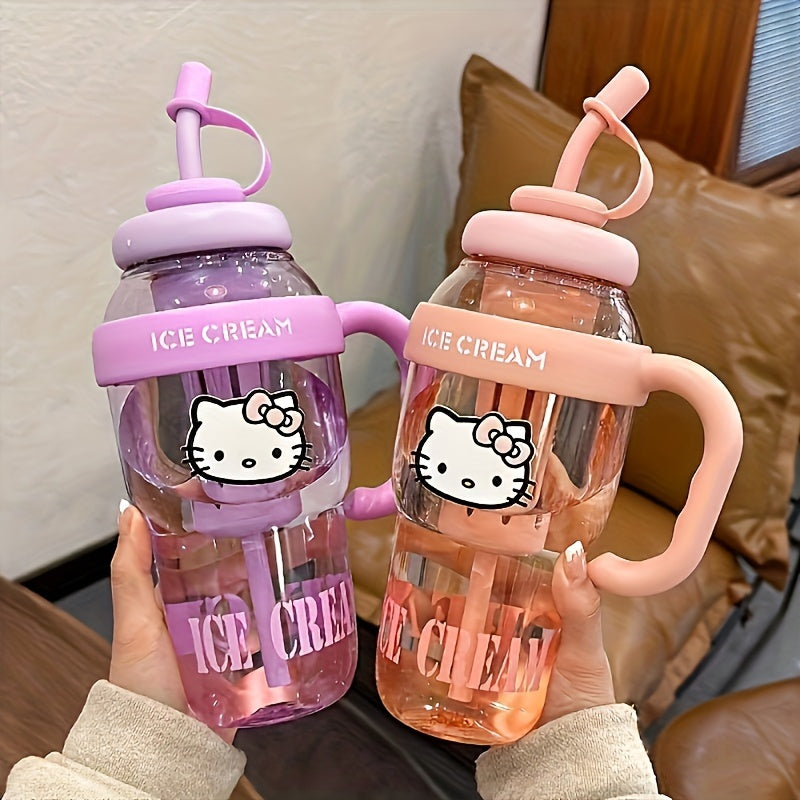 Large Hello Kitty Water Bottle with Straw for Sports Office Camping and School Use