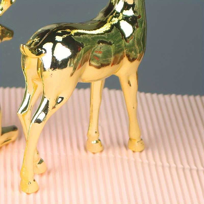 Gold-Plated Christmas Reindeer Statues for Home Decor and Holiday Tabletop Displays